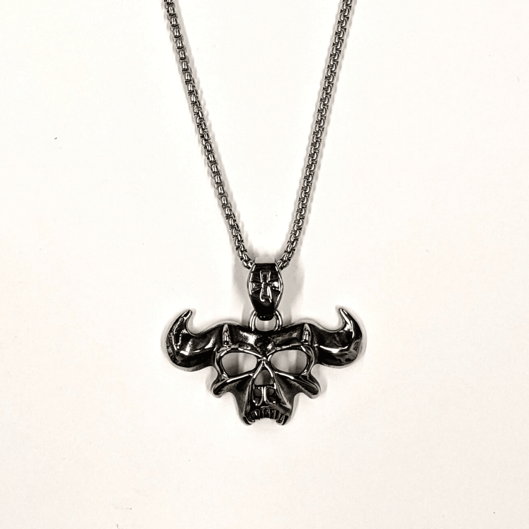 Skull with Horns Steel Chain Necklace