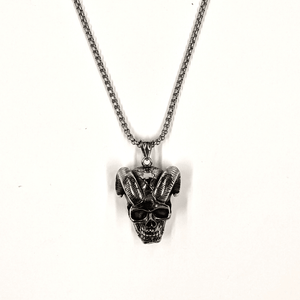 Skull with Ram Horns Stainless Steel Chain Necklace