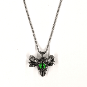 Goat Head with Green Gem Stainless Steel Chain Necklace