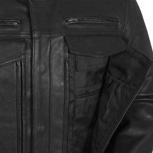 Raider leather jacket closeup view