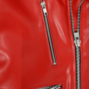 Red Vegan Leather Jacket Pocket Detail | The Alley