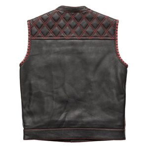 Sinister Mens Leather Motorcycle Vest with Red Diamond Stitching