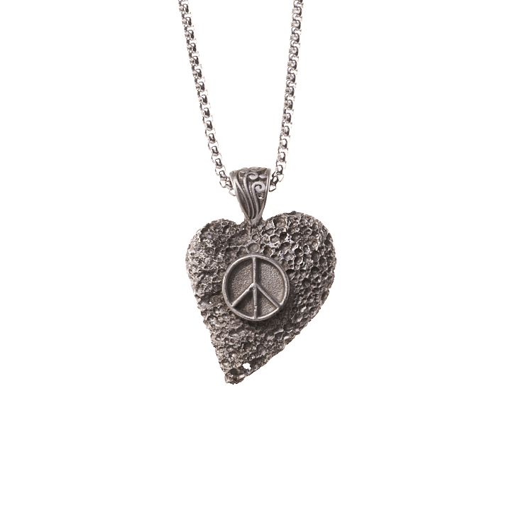 Abstract Heart Peace Sign Steel Chain Necklace