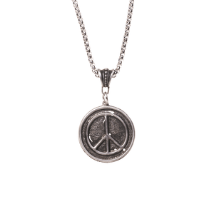 Peace Sign Circle Steel Chain Necklace