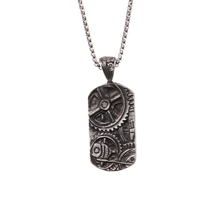 Steam Punk Gears Dog Tag Necklace