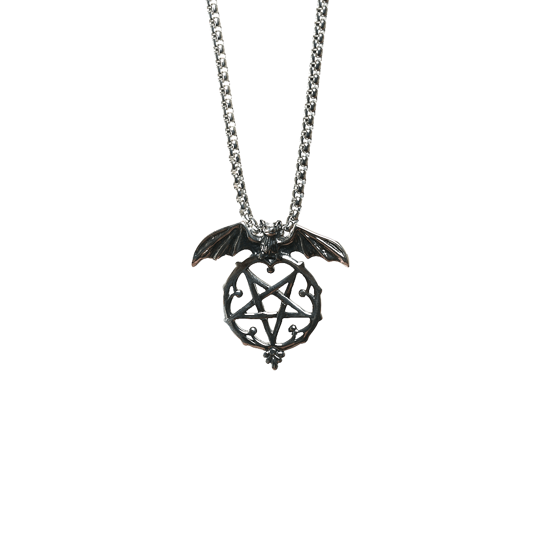 Bat with Pentagram Steel Chain Necklace
