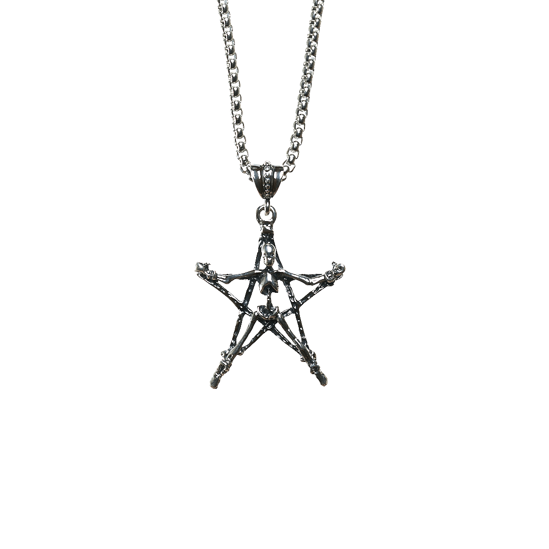 Skeleton on Pentagram Steel Chain Necklace