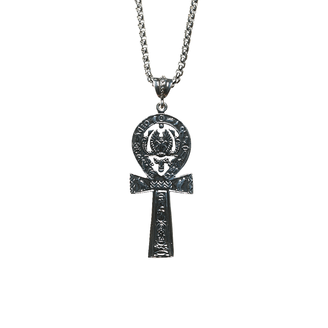 Large Ornate Ankh Steel Chain Necklace