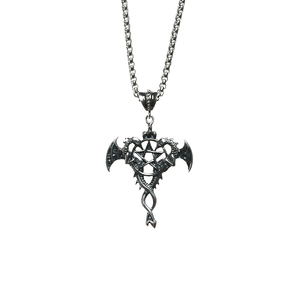 Twin Dragon Pentagram Steel Chain Necklace