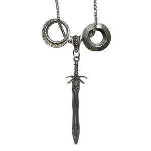 Sacred Sword with Tribal Rings Steel Chain Necklace