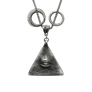 Eye of Horace Pyramid with Tribal Rings Steel Chain Necklace