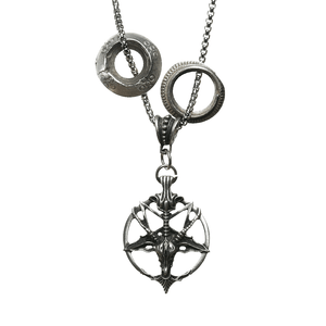 Baphomet Pentagram with Tribal Rings Steel Chain Necklace