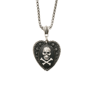 White Skull and Crossbones Cameo in Heart Necklace