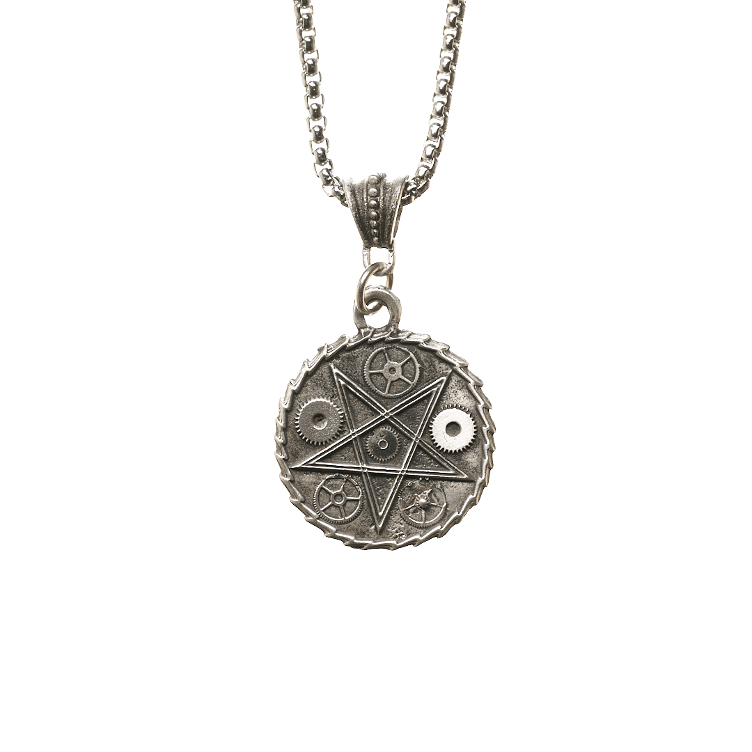 Steampunk Pentagram Steel Chain Necklace