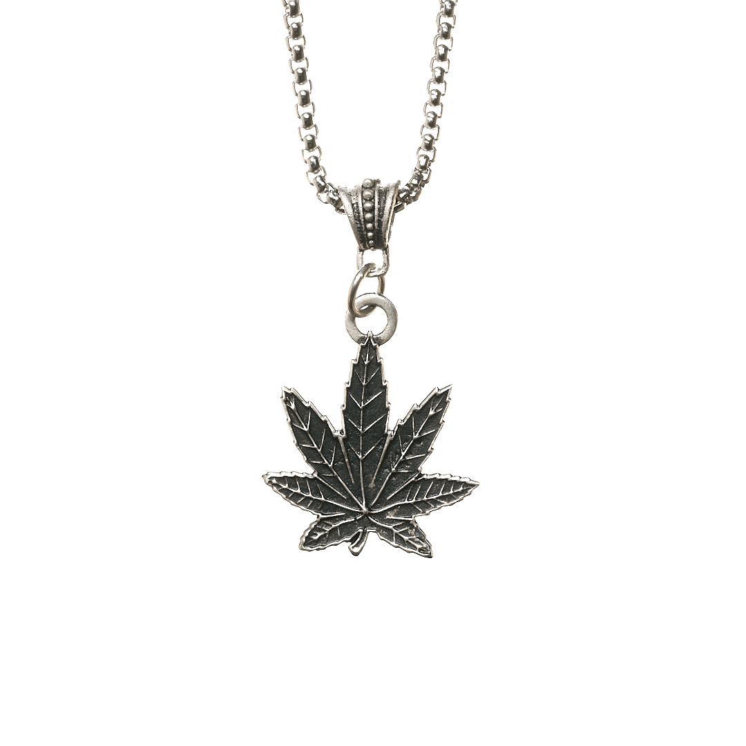 Black Pot Leaf Steel Chain Necklace