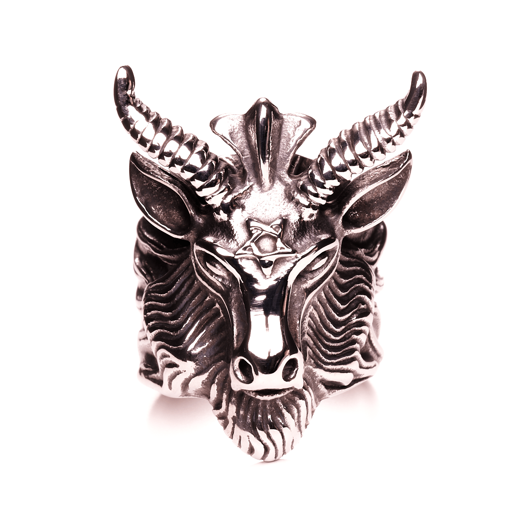 Chrome Finish Baphomet Stainless Steel Ring