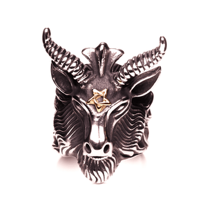 Baphomet with Gold Pentagram Stainless Steel Ring