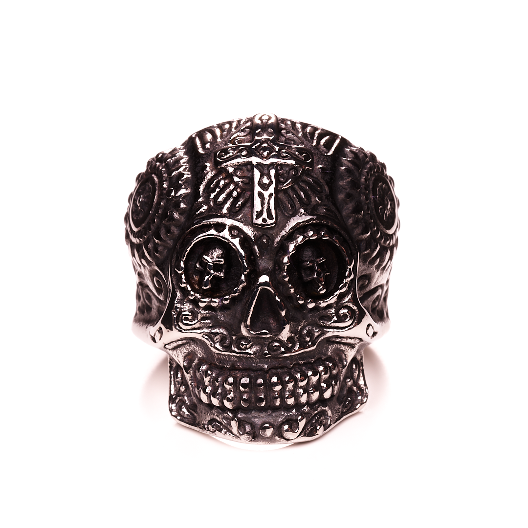 Ornate Sugar Skull Stainless Steel Ring