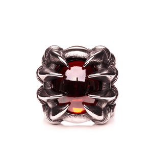 Red Oval Gem in Claw Stainless Steel Ring