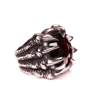Red Oval Gem in Claw Stainless Steel Ring