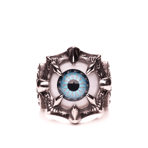 Blue Eye in Claw Stainless Steel Ring