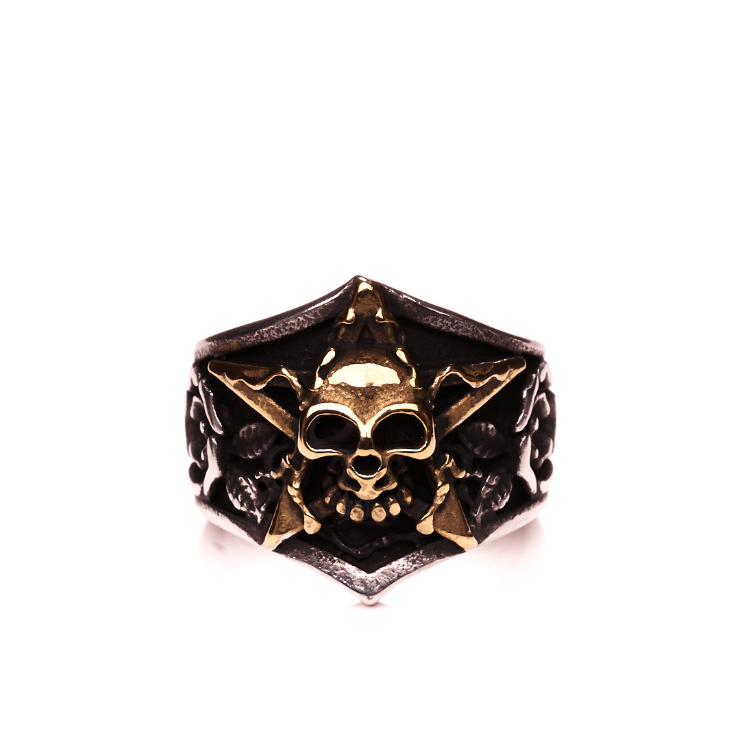 Skull on 5 Point Star Stainless Steel Ring