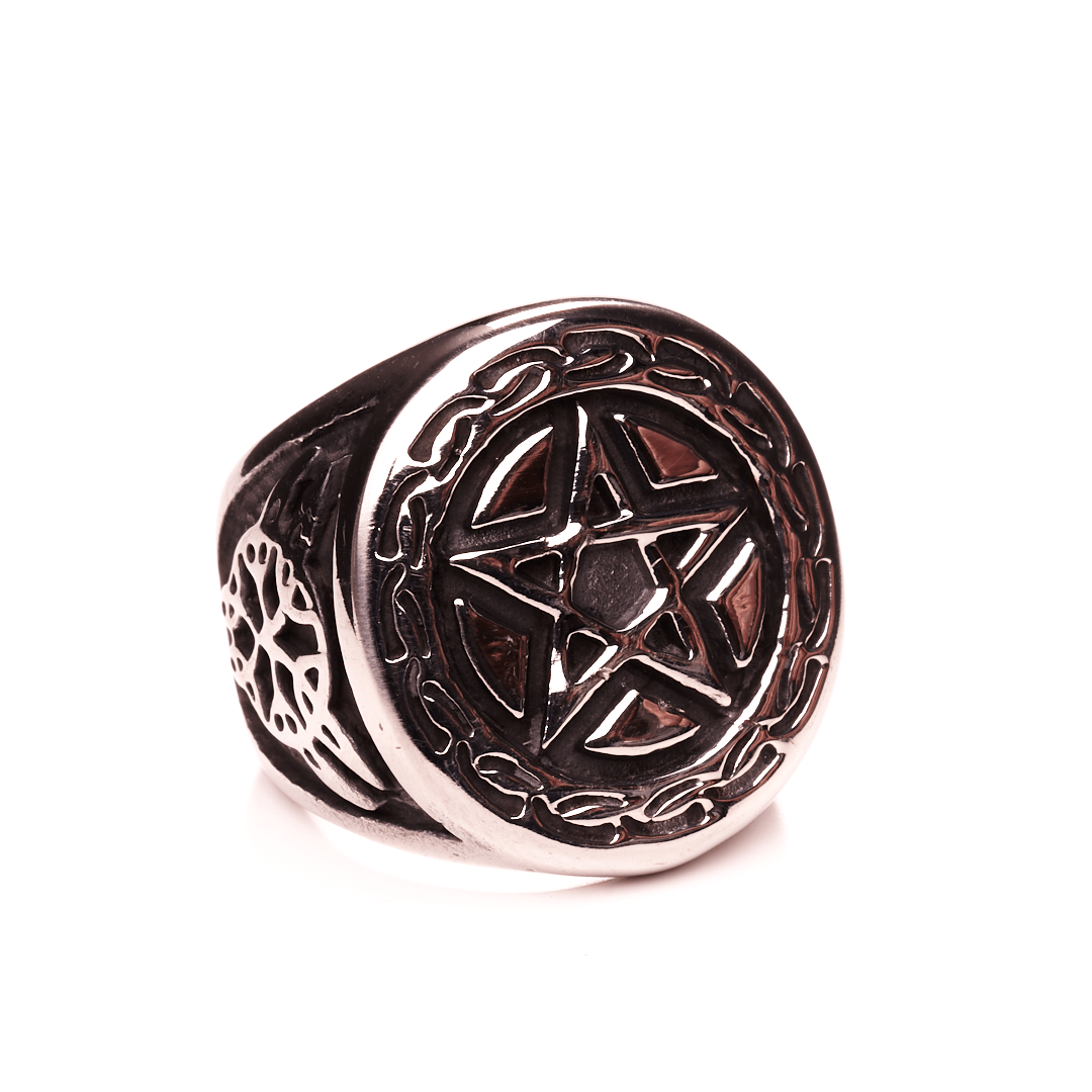 Ornate Pentagram Stainless Steel Ring