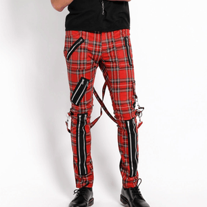 Red Plaid Slim Cut Bondage Pants