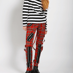 Red Plaid Slim Cut Bondage Pants