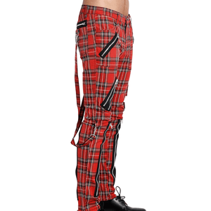 Red Plaid Slim Cut Bondage Pants