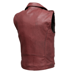 Classic Mens Leather Jacket Style Vest - Oxblood Red