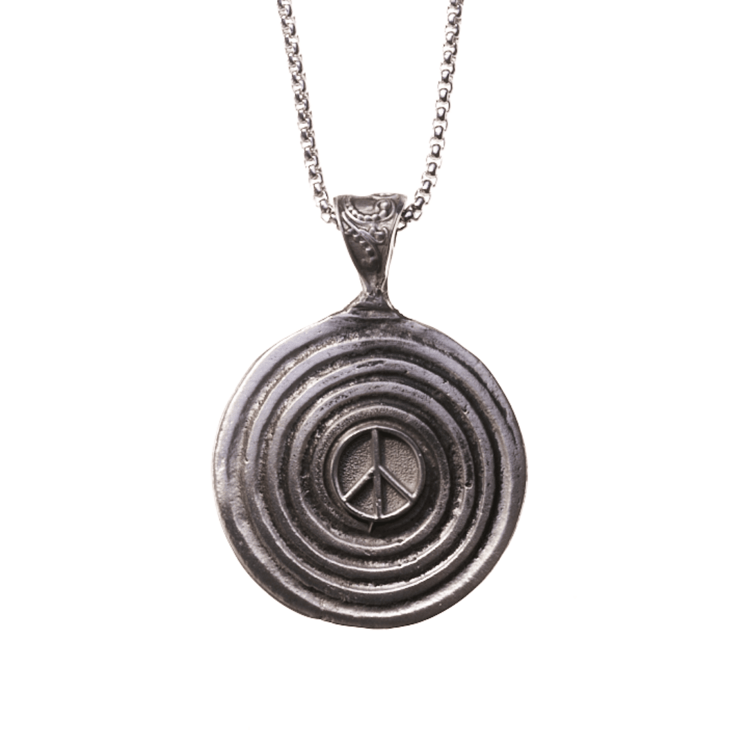 Peace Sign Concentric Circle Steel Chain Necklace