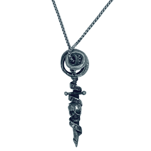 Live Free or Die Dagger with Tribal Rings Steel Chain Necklace