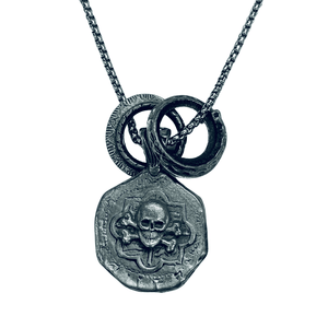 Skull Piece of Eight Tribal Rings Steel Chain Necklace