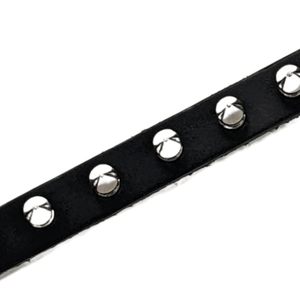 Black Leather Spiked Bracelet 3/4" closeup
