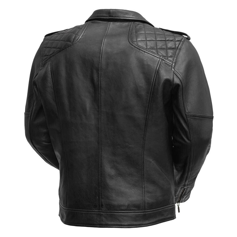Classic Mens Sheepskin Leather Motorcycle Jacket with Quilted Shoulder