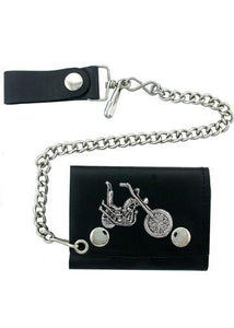 Accessories - Chopper Motorcycle Tri-fold Biker Wallet With Chain