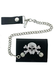 Accessories - Vampire Skull And Crossbones Tri-fold Biker Wallet With Chain