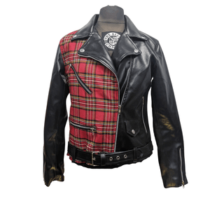 Autumn Womens Plaid and Vegan Leather Moto Jacket - The Alley Chicago
