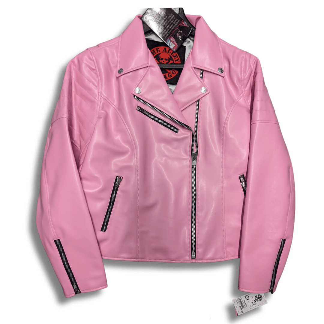Baileys Womens Pink Fashion Vegan Leather Jacket w/Shoulder Padding - The Alley Chicago