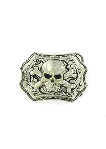 Belts & Buckles - Ornate Western Style Vampire Skull & Crossbones Belt Buckle