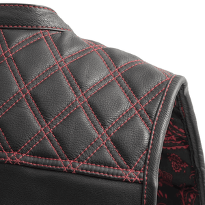 Downside Mens Leather Vest with Red Stitching