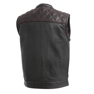 Downside Mens Leather Vest with Red Stitching