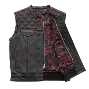 Downside Mens Leather Vest with Red Stitching
