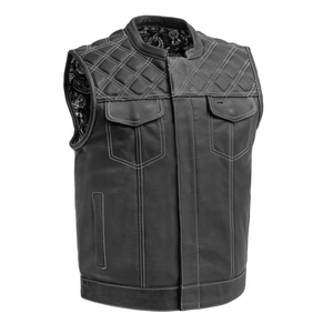 Downside Mens Leather Vest with White Stitching