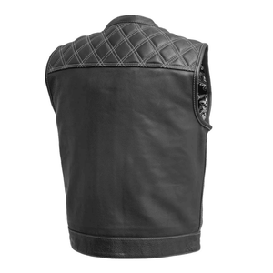 Downside Mens Leather Vest with White Stitching