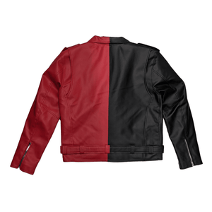 Vegan Classic Half Red Half Black Motorcycle Jacket