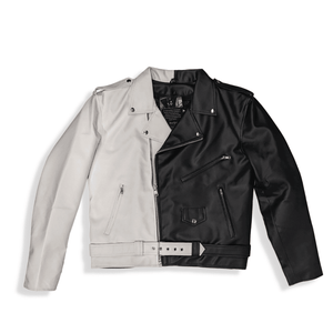 Vegan Classic Half White Half Black Motorcycle Jacket