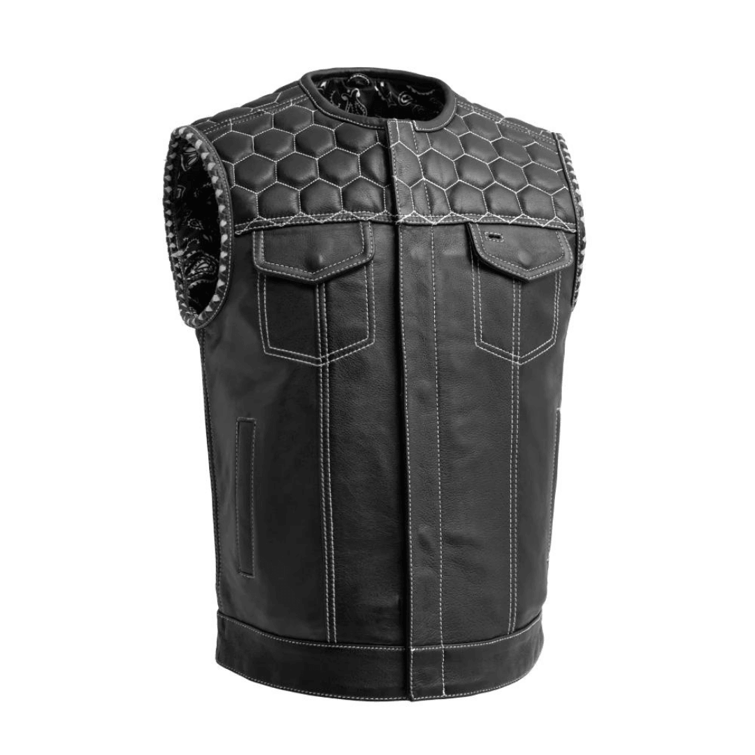 Hornet Mens Leather Vest with White Stitching