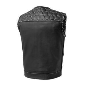 Hornet Mens Leather Vest with White Stitching